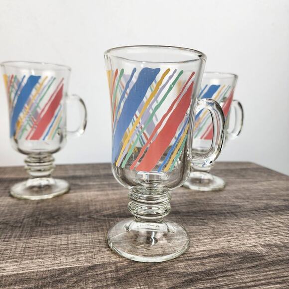 Vintage 80s Libbey Glass Pastel Rainbow Drinking Glasses with Handles Vintage - Picture 5 of 7